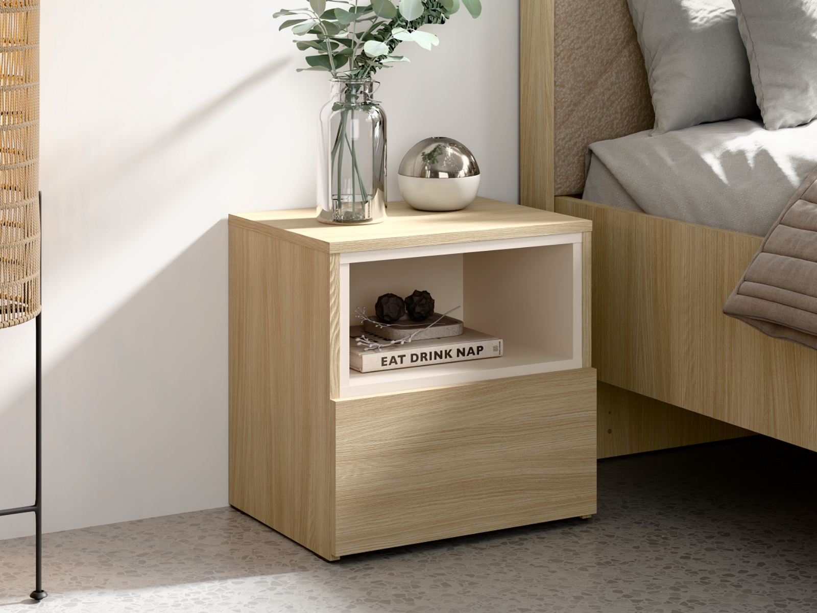 Mobistoxx Table de chevet VILLANOVA 1 tiroir ch&ecirc;ne barista