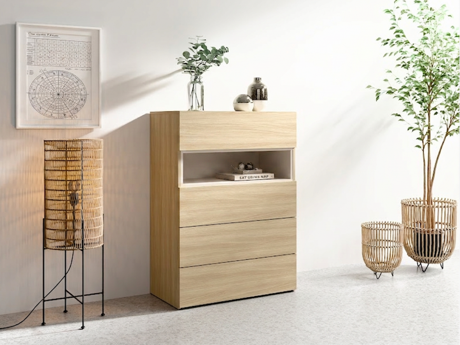 Mobistoxx Commode VILLANOVA 4 tiroirs ch&ecirc;ne barista
