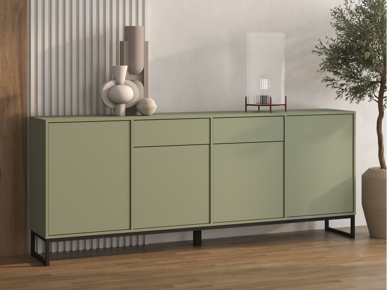 Mobistoxx Dressoir LAFITA 3 deuren 3 lades groen