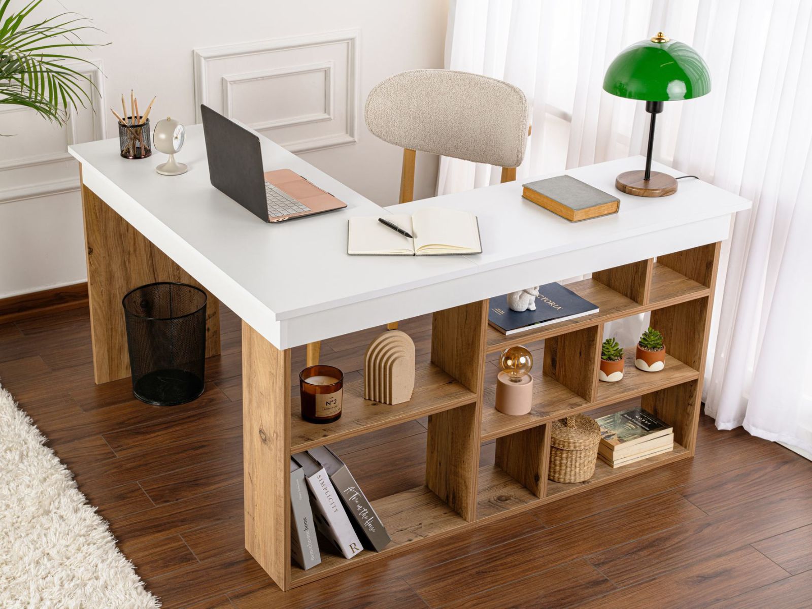 Hoekbureau CARLO wit/atlantische pijnboom afbeelding