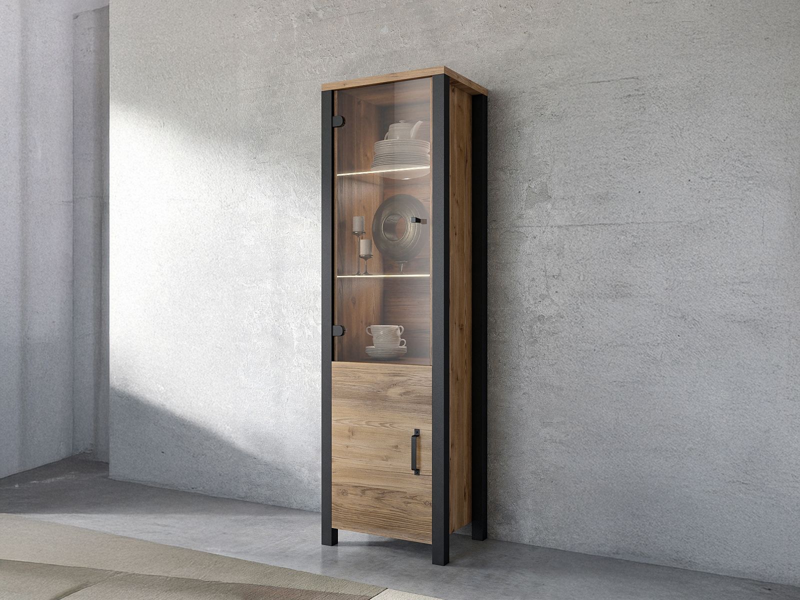 Kolomkast OLIANNE 2 deuren appenzeller sparren/zwart afbeelding