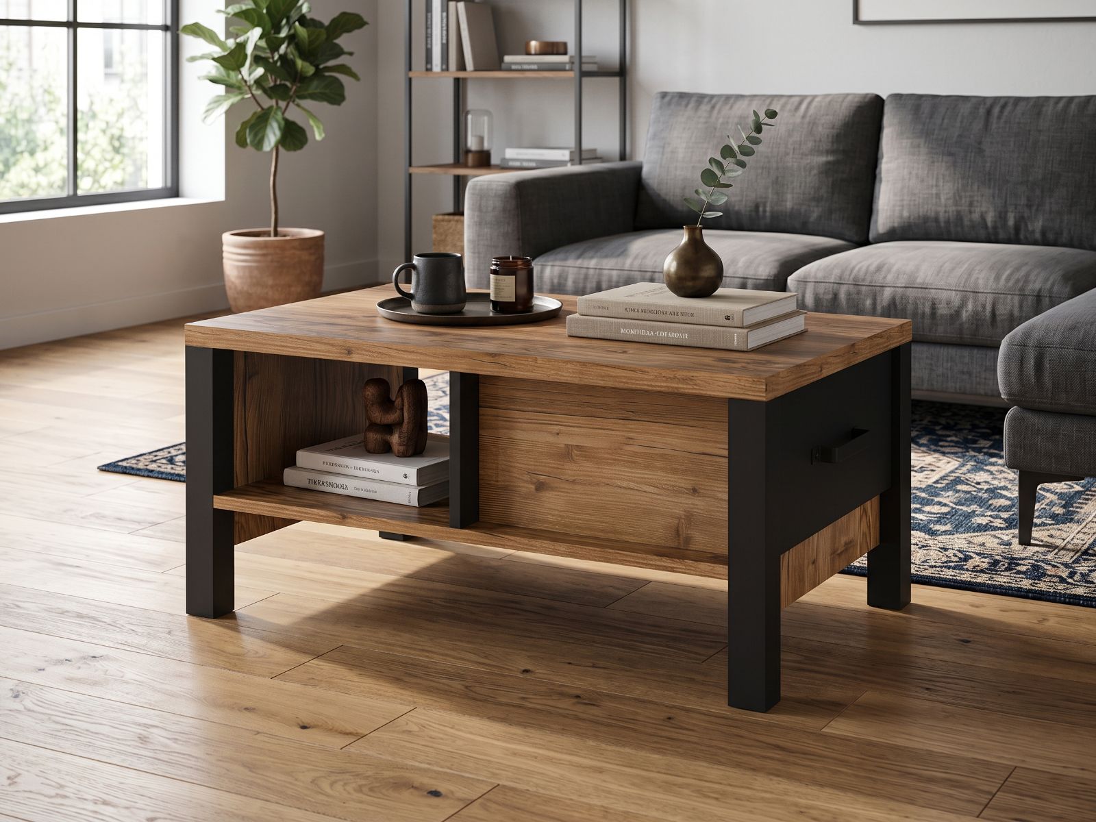 Salontafel OLIANNE 90 cm appenzeller sparren/zwart