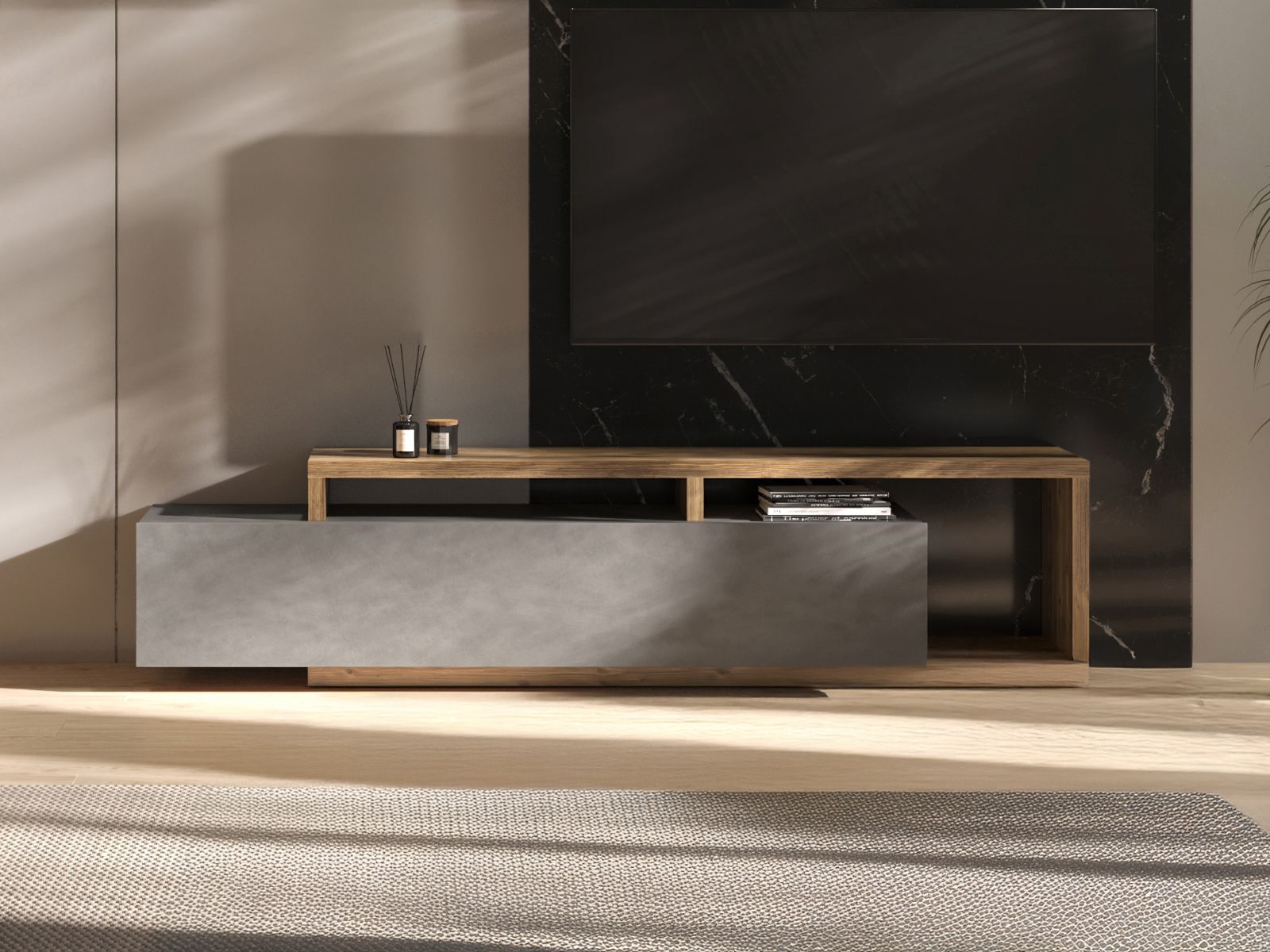 Tv-meubel BOTSWANA 2 lades 2 opbergvakken matera/eik appenzeller afbeelding