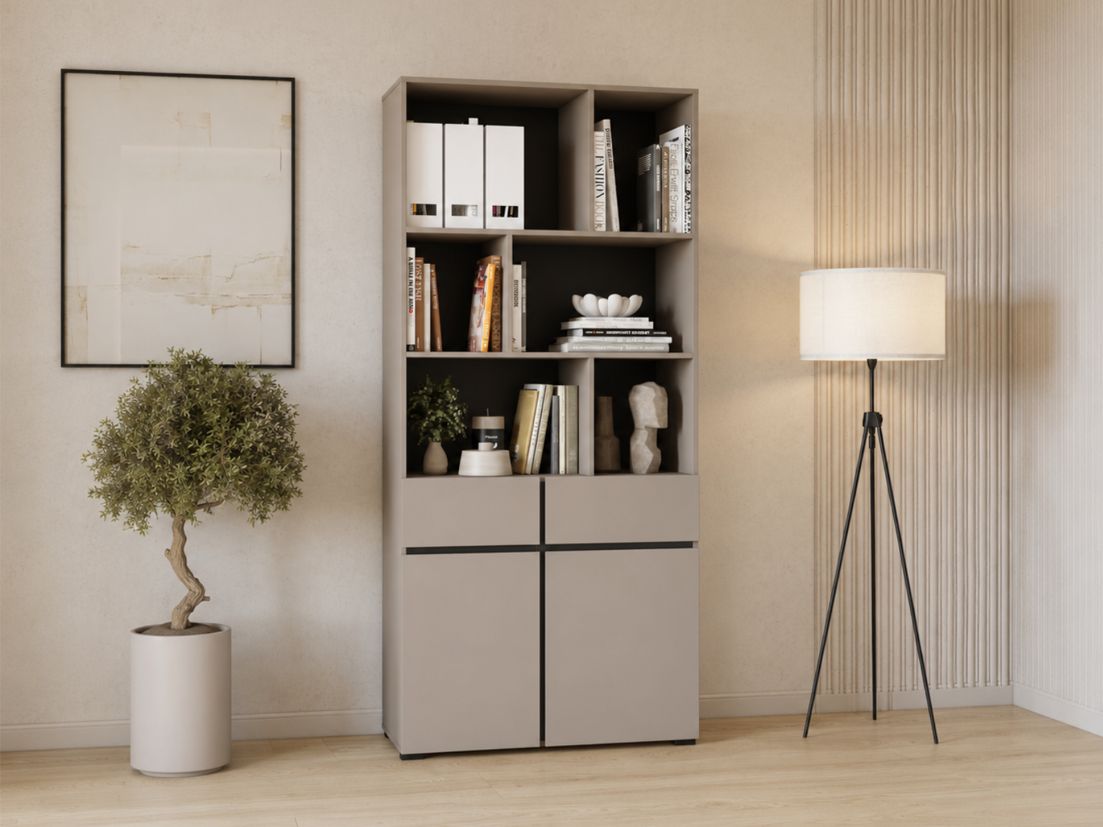 Mobistoxx Boekenkast CROSSAIR 2 deuren 2 laden taupe