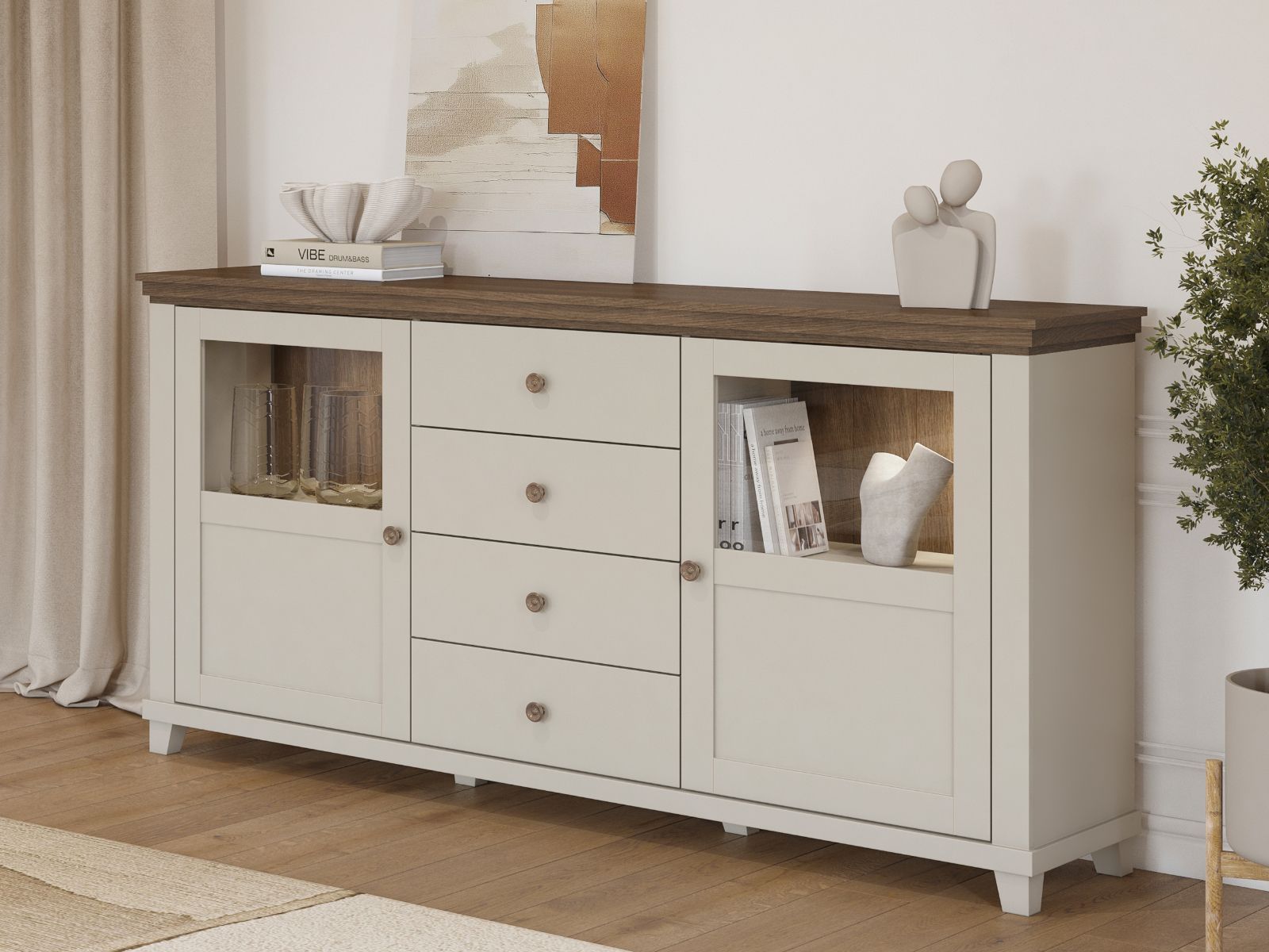 Dressoir EVOCO 2 deuren 4 laden kasjmier/eik dunin