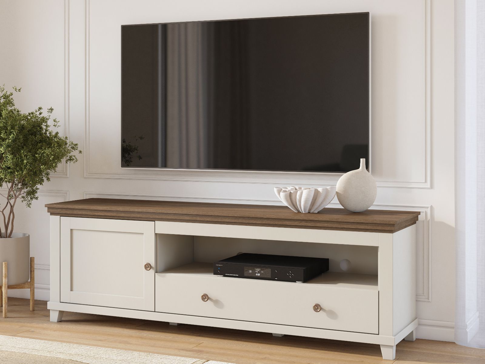 Tv-meubel EVOCO 1 deur 1 lade kasjmier/eik dunin