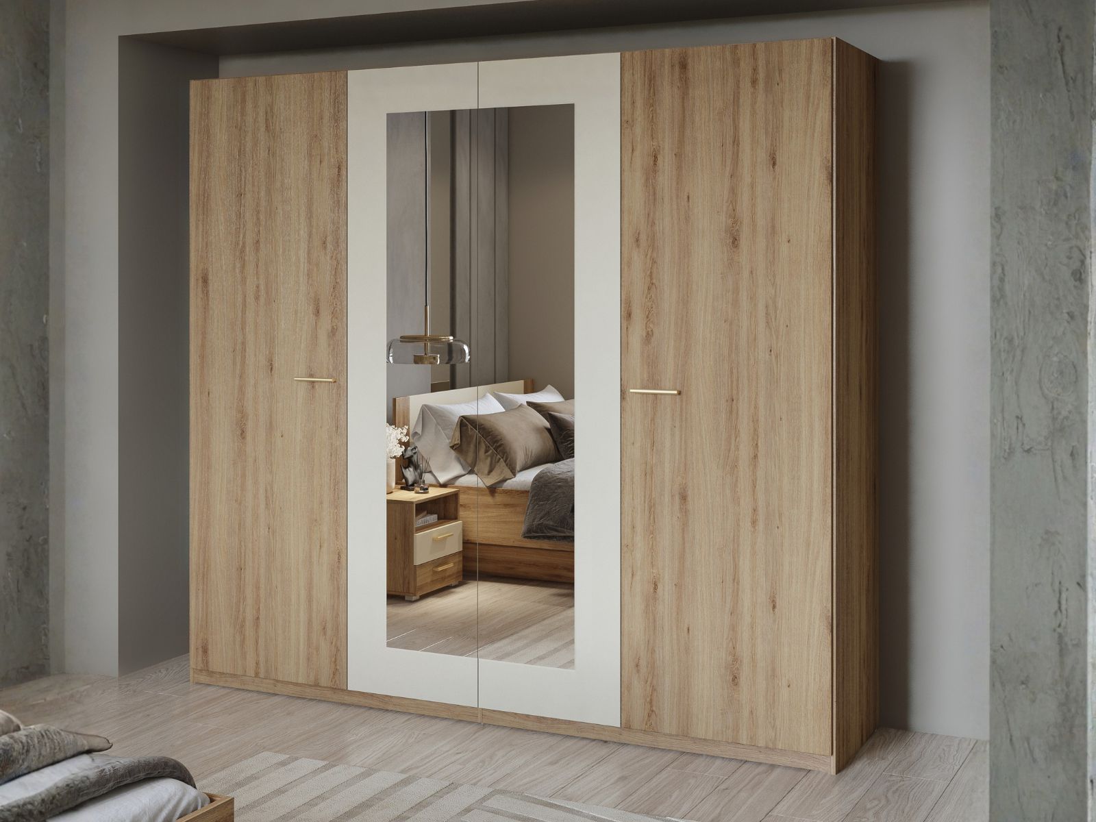 Kast VERTIGO 4 deuren wilde eik met spiegel