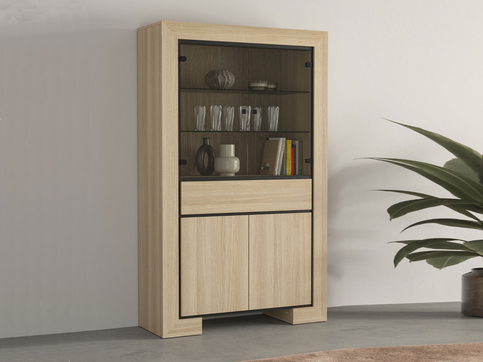 Mobistoxx Vitrinekast CASTRO 4 deuren 1 lade elegante eik met led