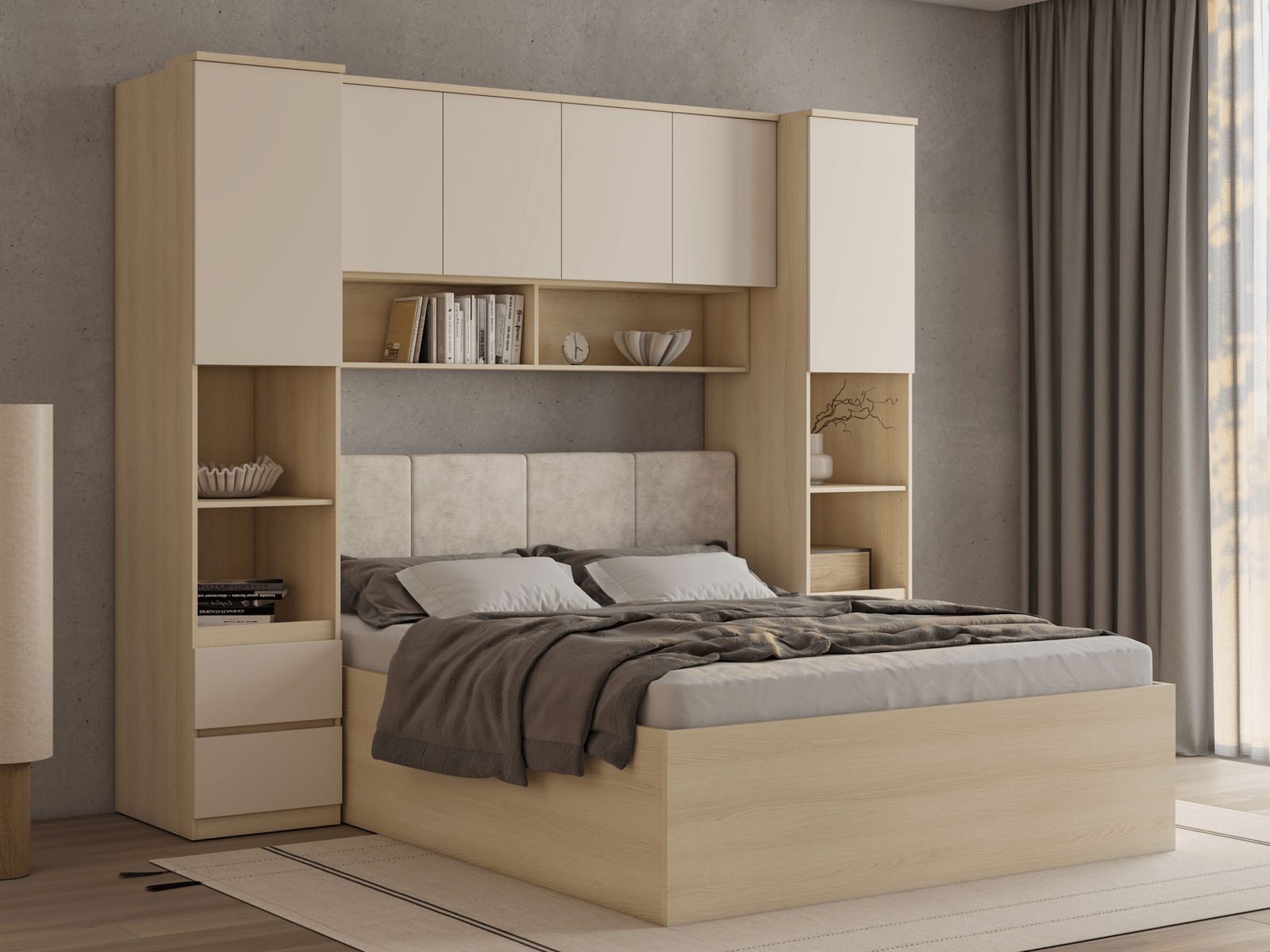 Bedbrug THEODORA 160x200 cm lindberg eik/zandkleur halfopen model