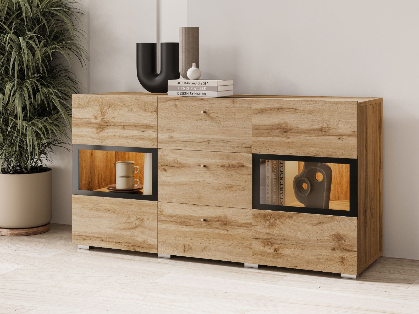 Commode BABEL 2 deuren en 3 lades wotan eik afbeelding