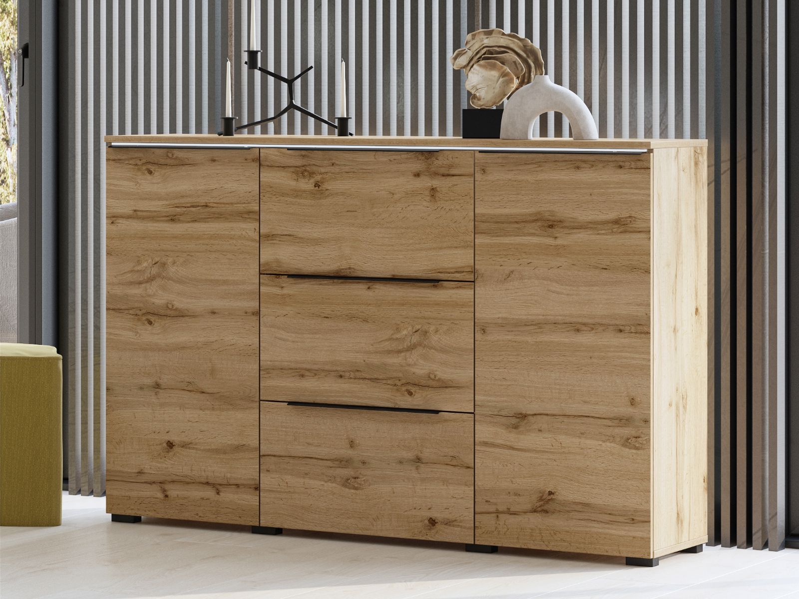Dressoir TANAMALO 2 deuren 3 lades wotan eik met led