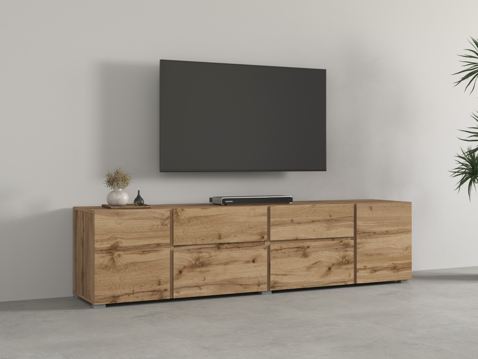 Tv-meubel ASYMI 4 deuren 2 lades wotan eik