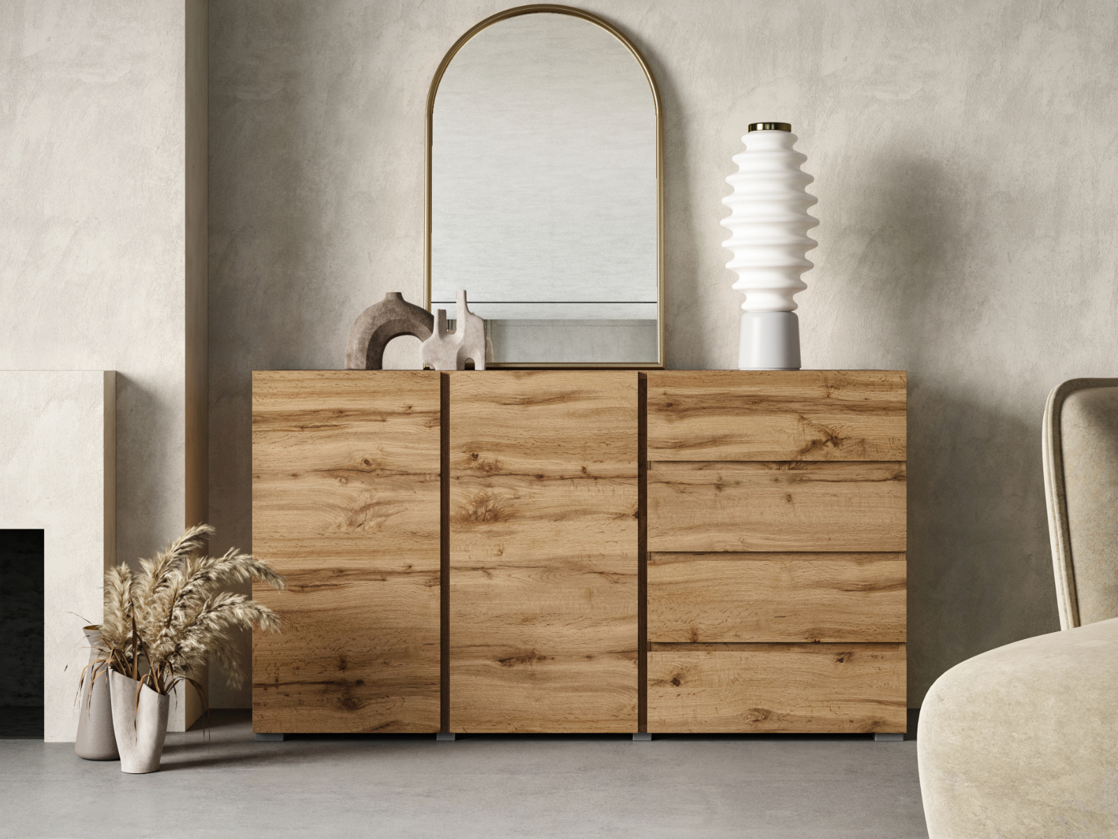 Mobistoxx Dressoir ASYMI 2 deuren 4 lades wotan eik