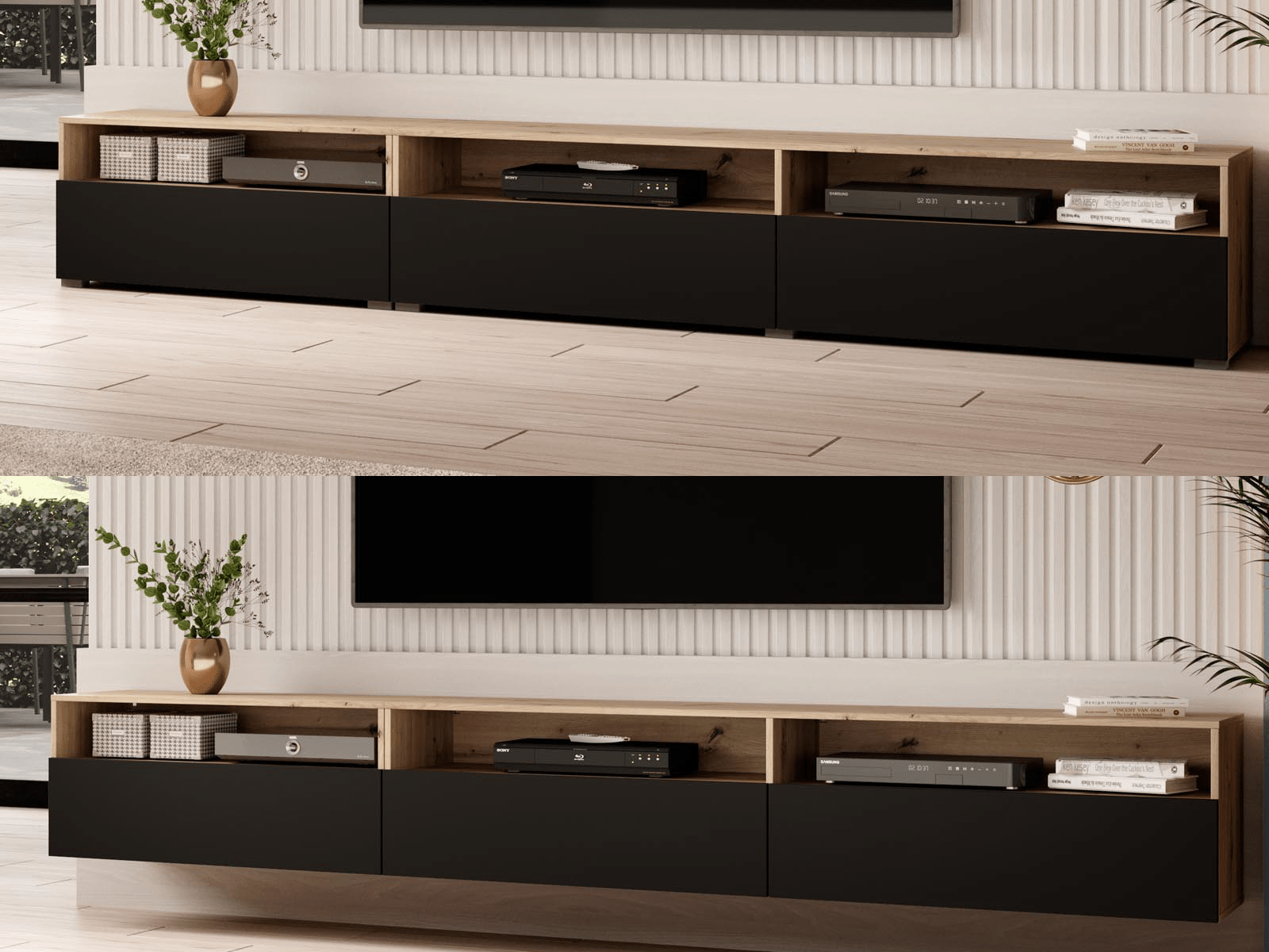 Tv-meubel BABEL II 3 deuren 3 vakken eik artisanaal/zwart afbeelding