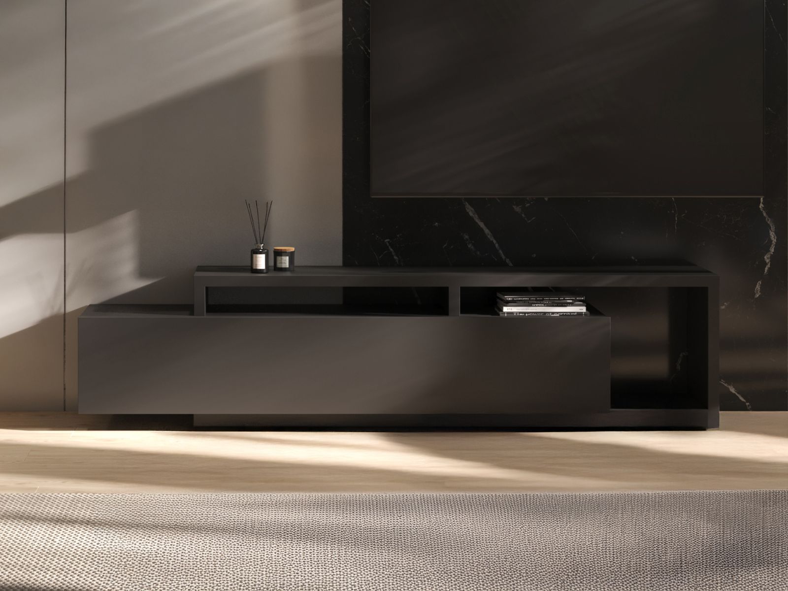 Tv-meubel BOTSWANA 2 lades 2 mat zwart afbeelding