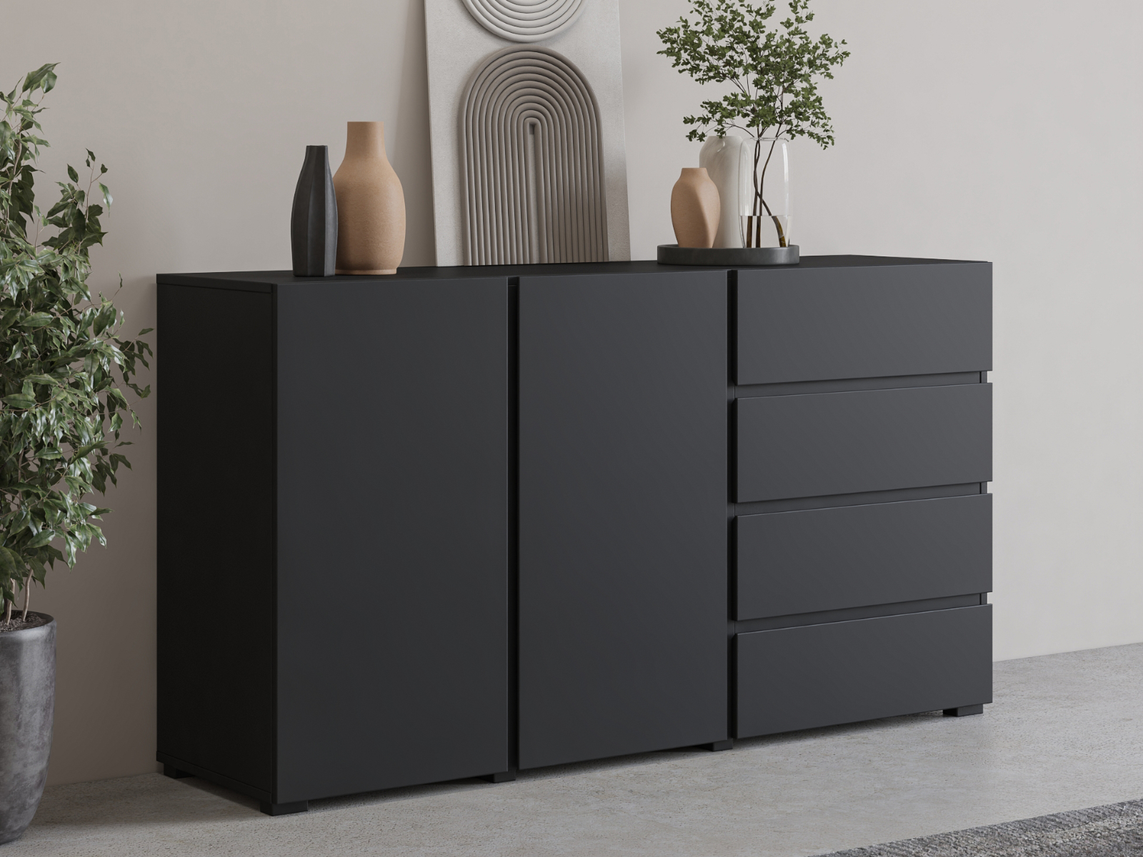 Mobistoxx Dressoir ASYMI 2 deuren 4 lades zwart