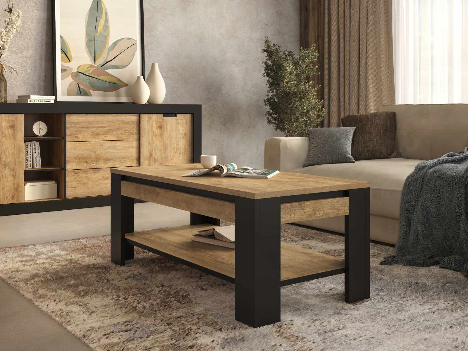 Salontafel TUDORO 120 cm samdal eik/mat zwart