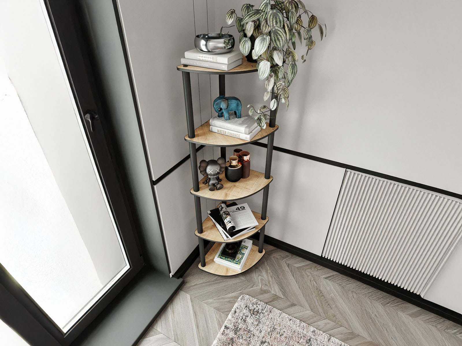 Mobistoxx Hoekboekenkast BOOKY 4 legplanken eiken