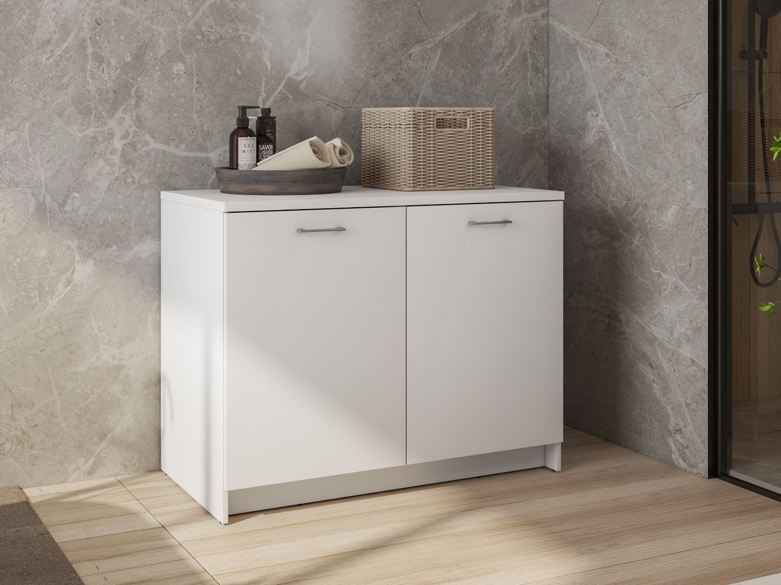 Kast met werkblad WASHING 2 deuren wit