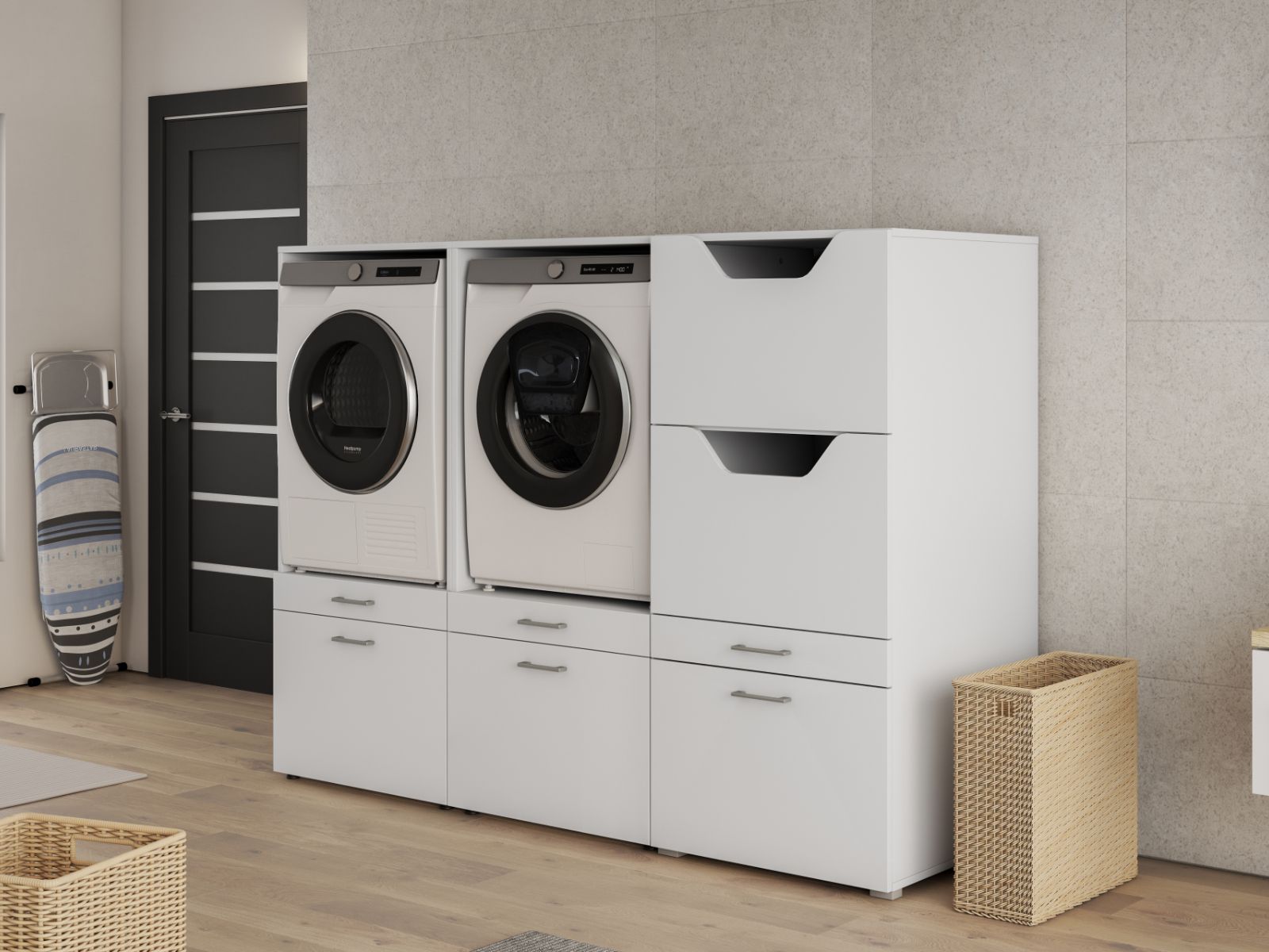 Kast WASHING 2 machines naast elkaar met kast voor wasgoed MEDIUM wit