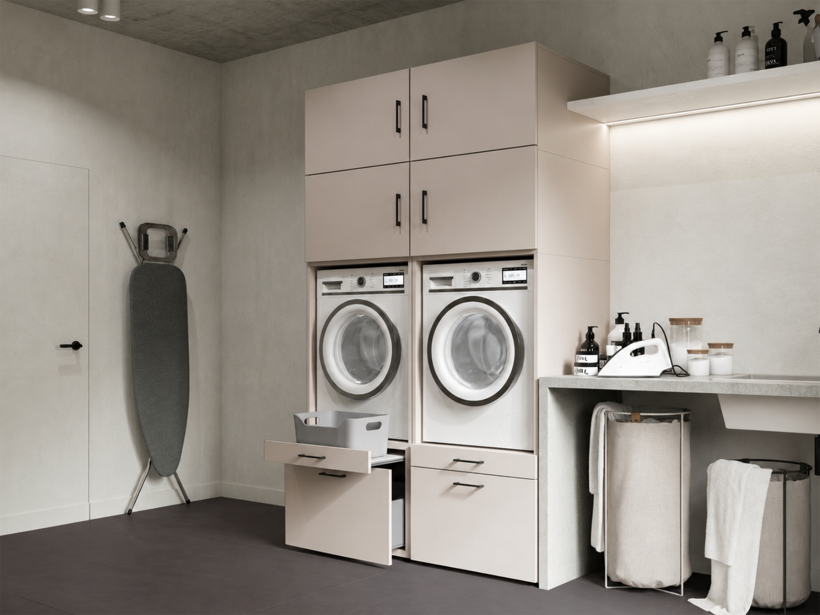 Kast WASHING 2 machines naast elkaar kasjmier met 4 opzetkasten
