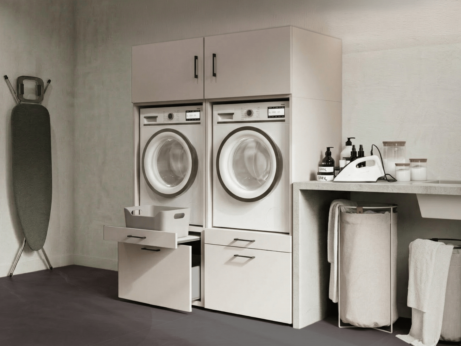 Kast WASHING 2 machines naast elkaar kasjmier met 2 opzetkasten