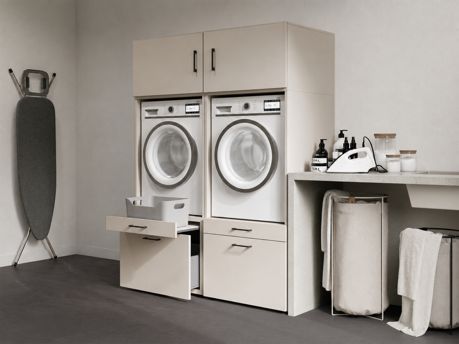 Kast WASHING 2 machines naast elkaar kasjmier met 2 opzetkasten