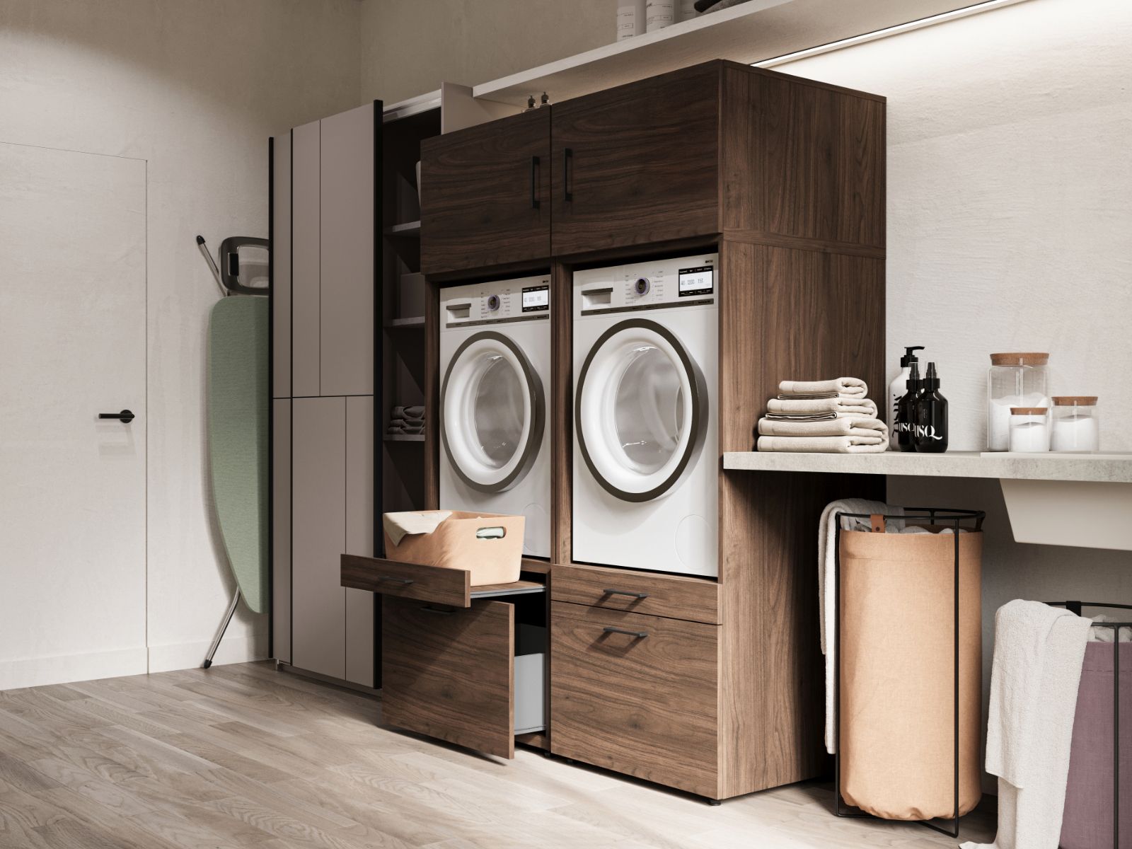 Kast WASHING 2 machines naast elkaar LARGE walnoot