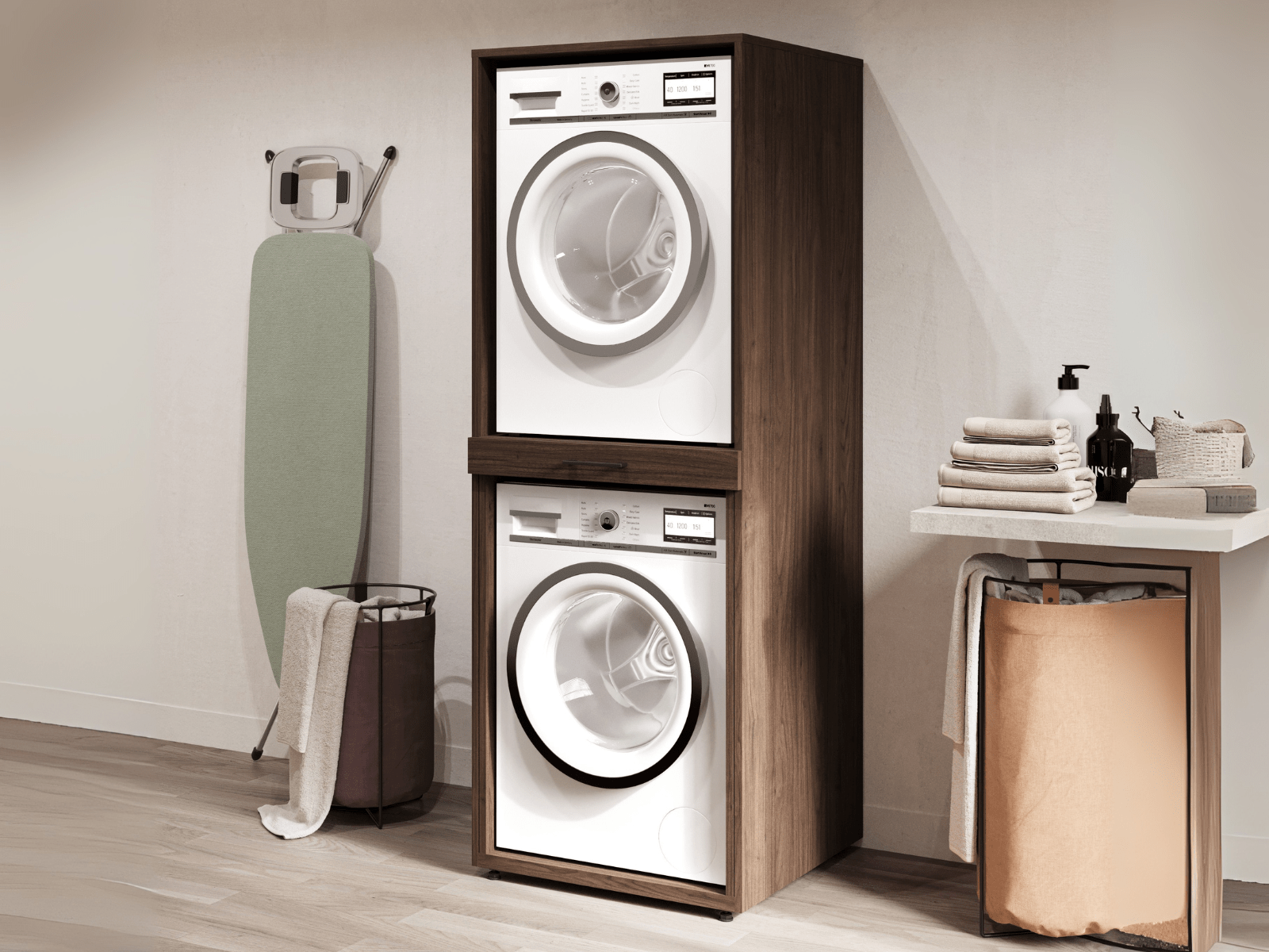 Wasmachinekast WASHING 2 machines boven elkaar MEDIUM walnoot afbeelding