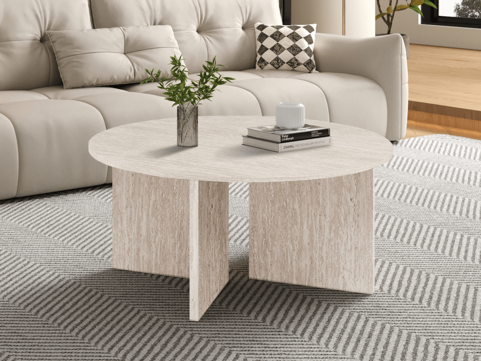 Mobistoxx Ronde salontafel LIBA 90 cm travertijn beige