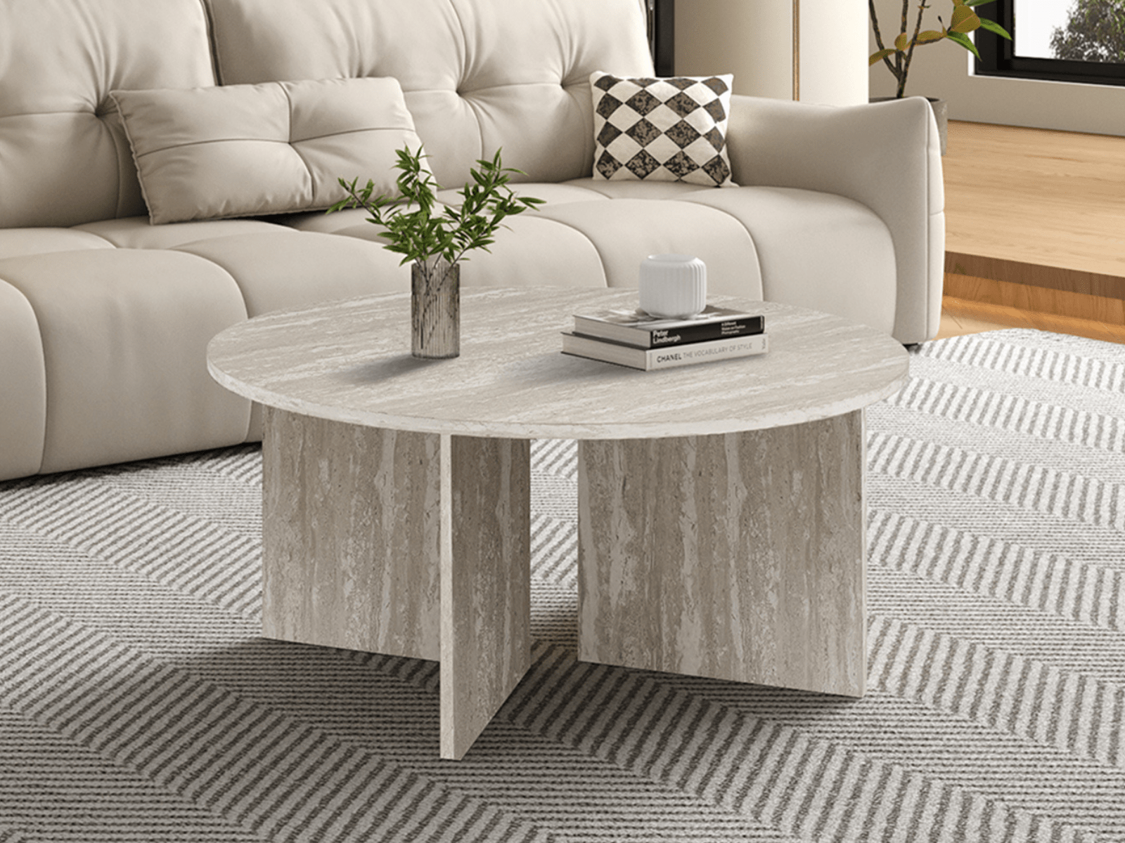 Mobistoxx Ronde salontafel LIBA 90 cm travertin grijs