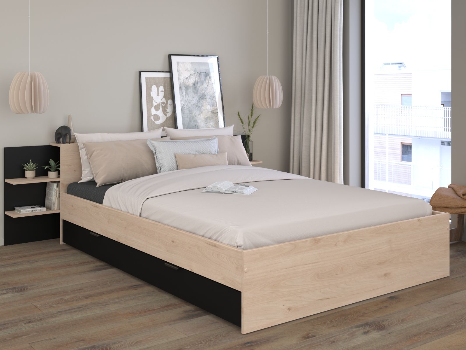 Mobistoxx Bed HORNET 140x200 cm jackson eik/zwart met hoofdeinde