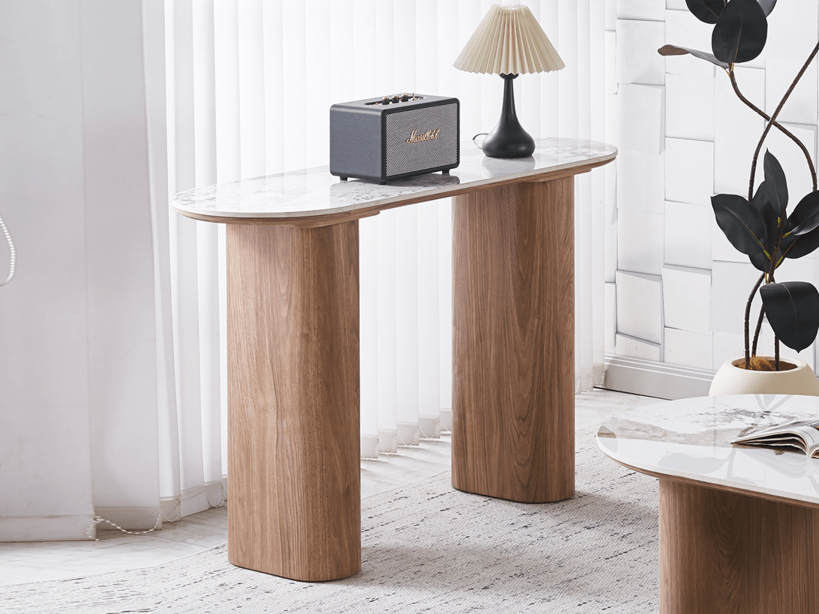 Console EVORYA 120 cm wit marmer/hout