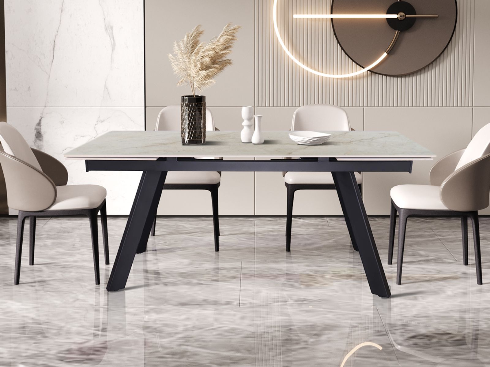 Mobistoxx Verlengbare eettafel HESTIA 160>240 cm glanzend beige