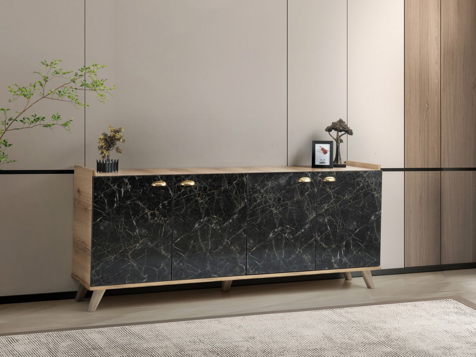 Mobistoxx Dressoir SUMONIA 4 deuren eik/zwart marmer