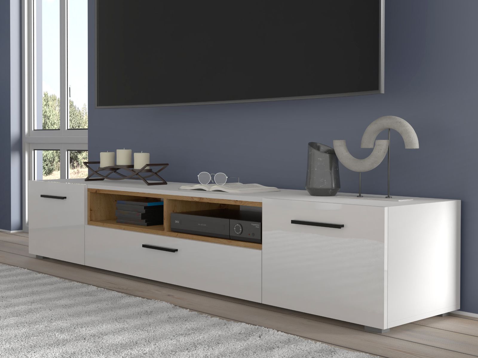 Tv-meubel ANITA 3 deuren 2 vakken wit/artisan eik afbeelding