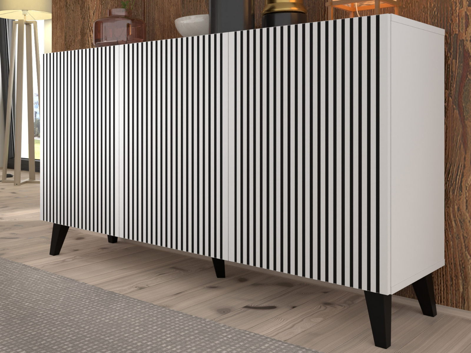 Mobistoxx Dressoir RAVAGE 3 deuren latten wit/zwart
