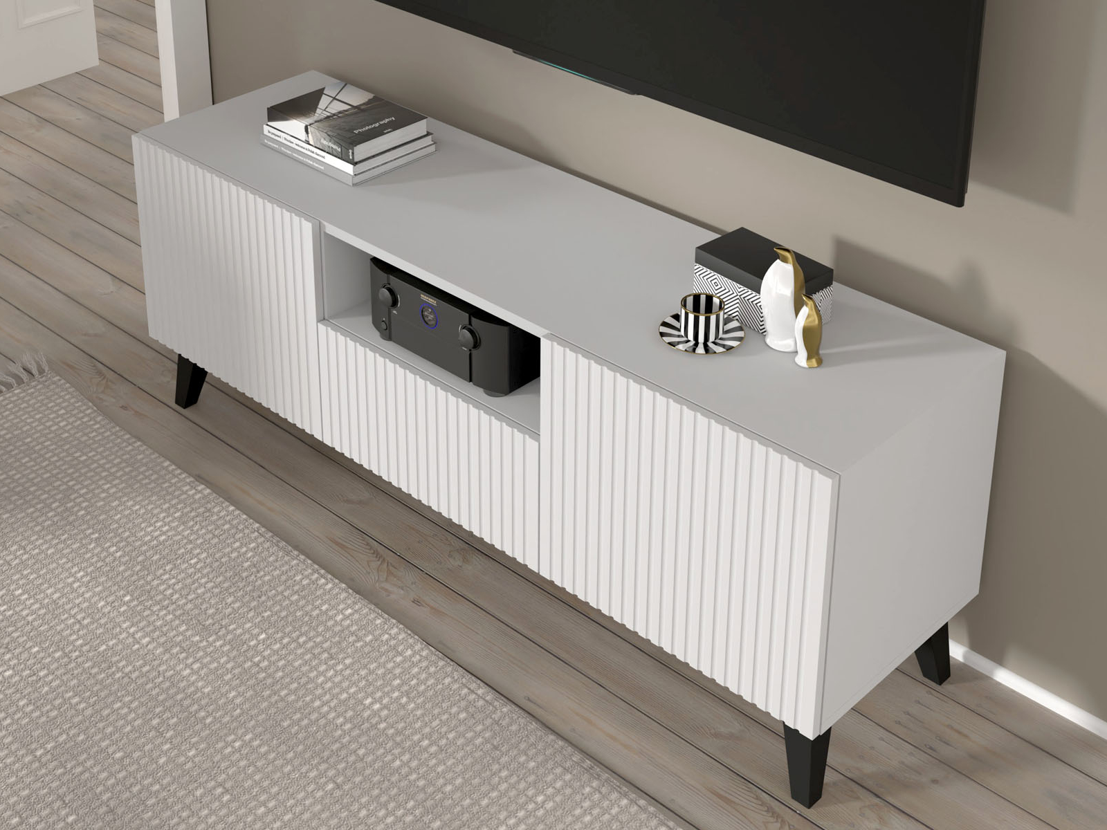 Tv-meubel RAVAGE 2 deuren 1 lade hoogglans wit