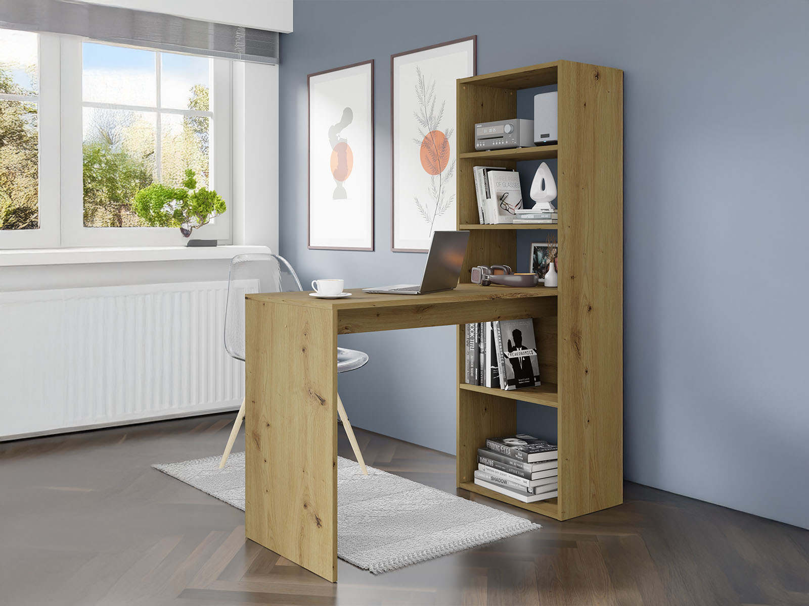 Bureau met rek HARMO 120 cm eik artisan