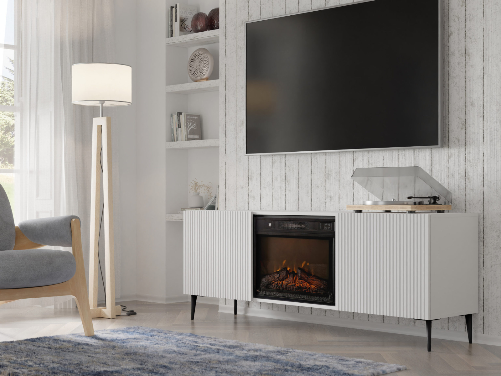Tv-meubel met haard RAVAGE 2 deuren wit