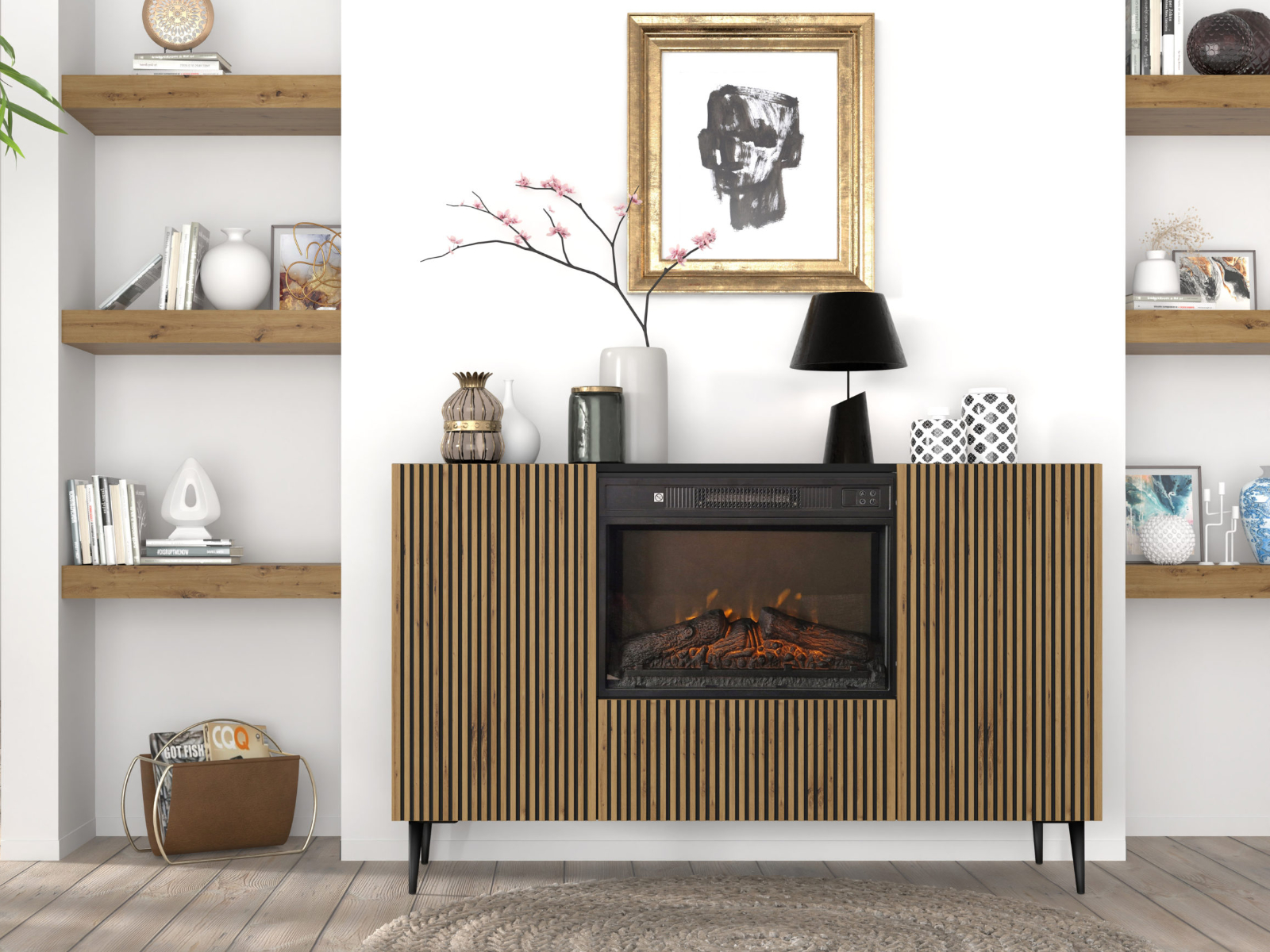 Mobistoxx Dressoir met haard RAVAGE 3 deuren zwart/artisan eik