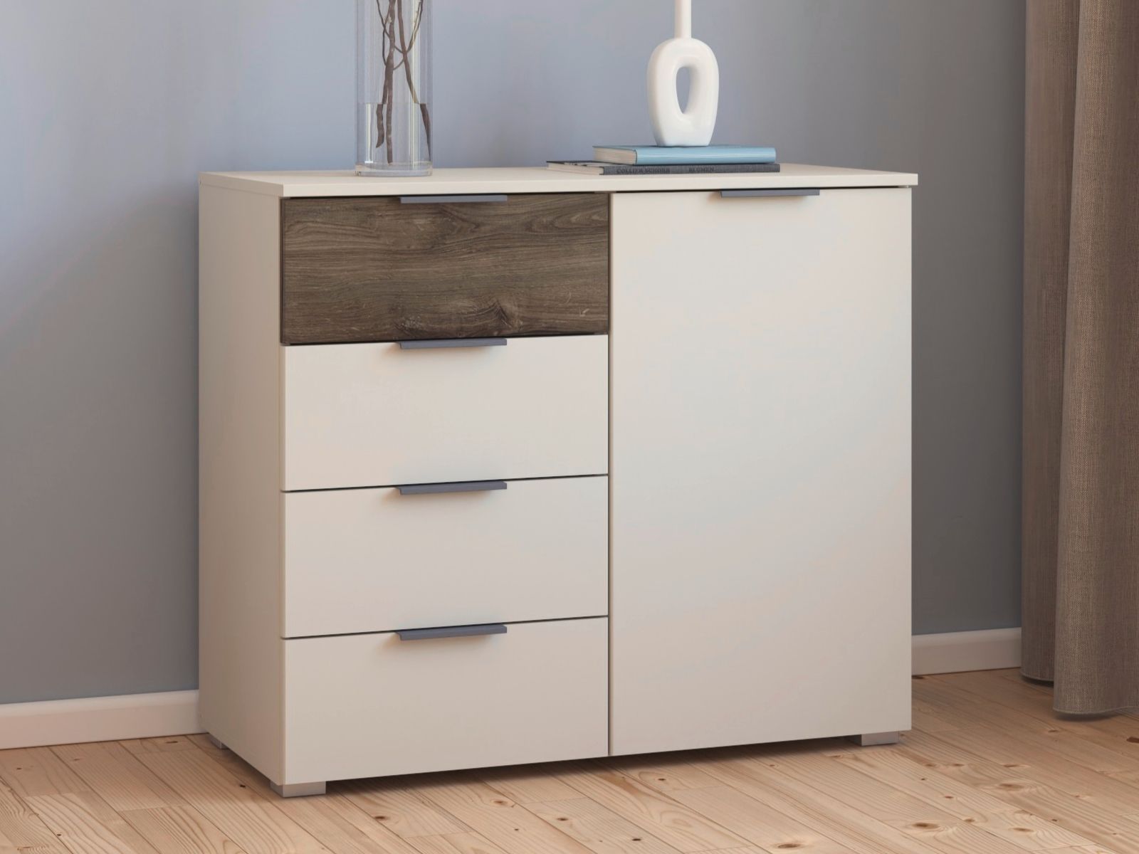 Mobistoxx Commode SAJORIS 1 deur 4 lades kasjmier/atlantische eik