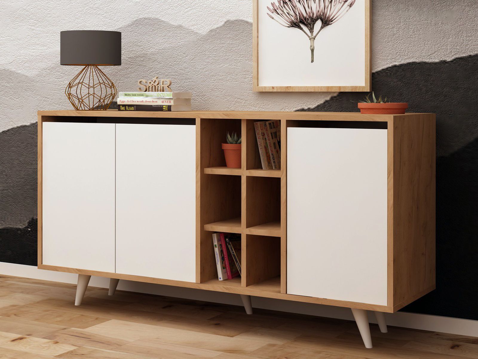 Dressoir SERIF 3 deuren eik/wit