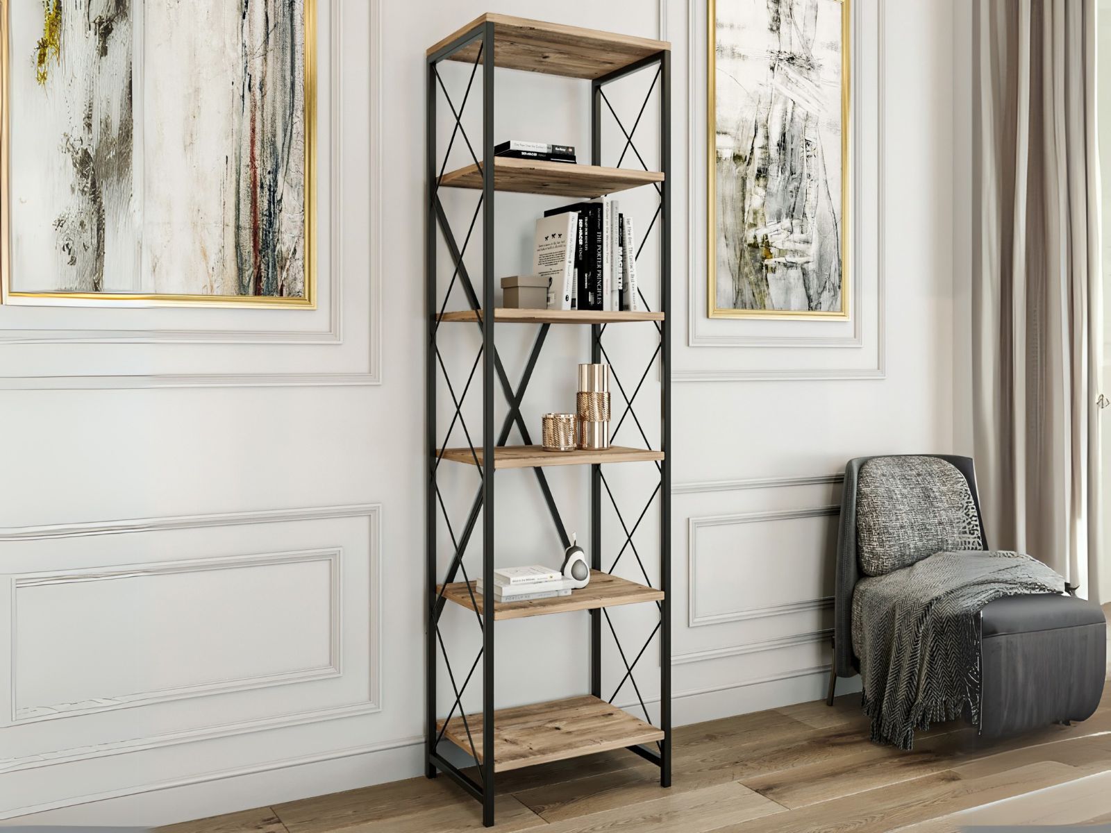 Mobistoxx Boekenkast SOUDOYA 50 cm Atlantisch grenen/zwart