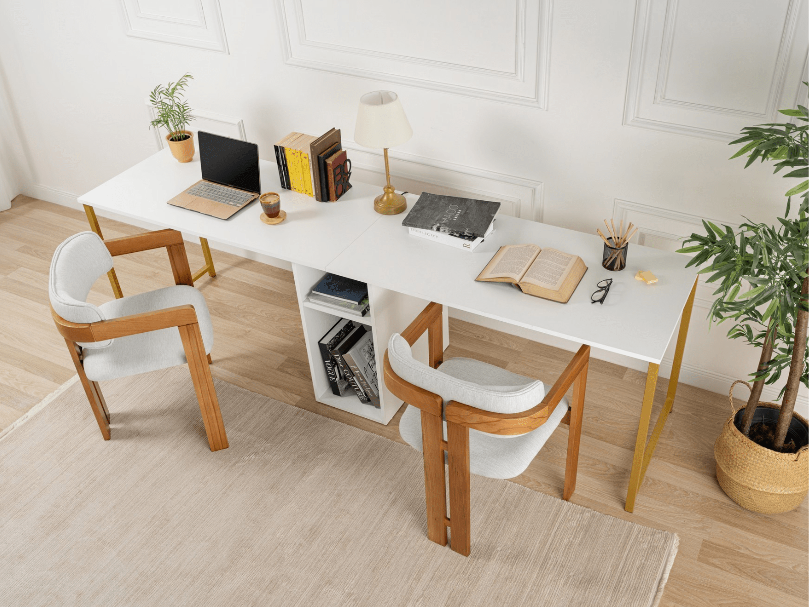 Mobistoxx Bureau 2 personen TWINNA 240 cm wit/goud
