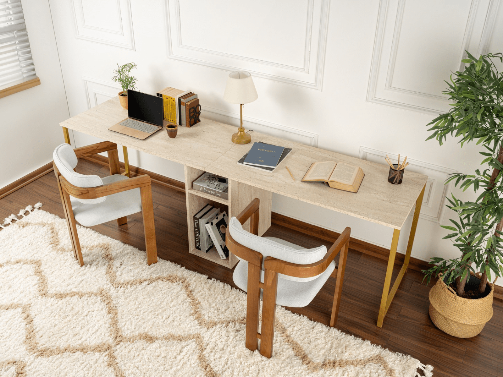 Mobistoxx Bureau 2 personen TWINNA 240 cm travertin/goud