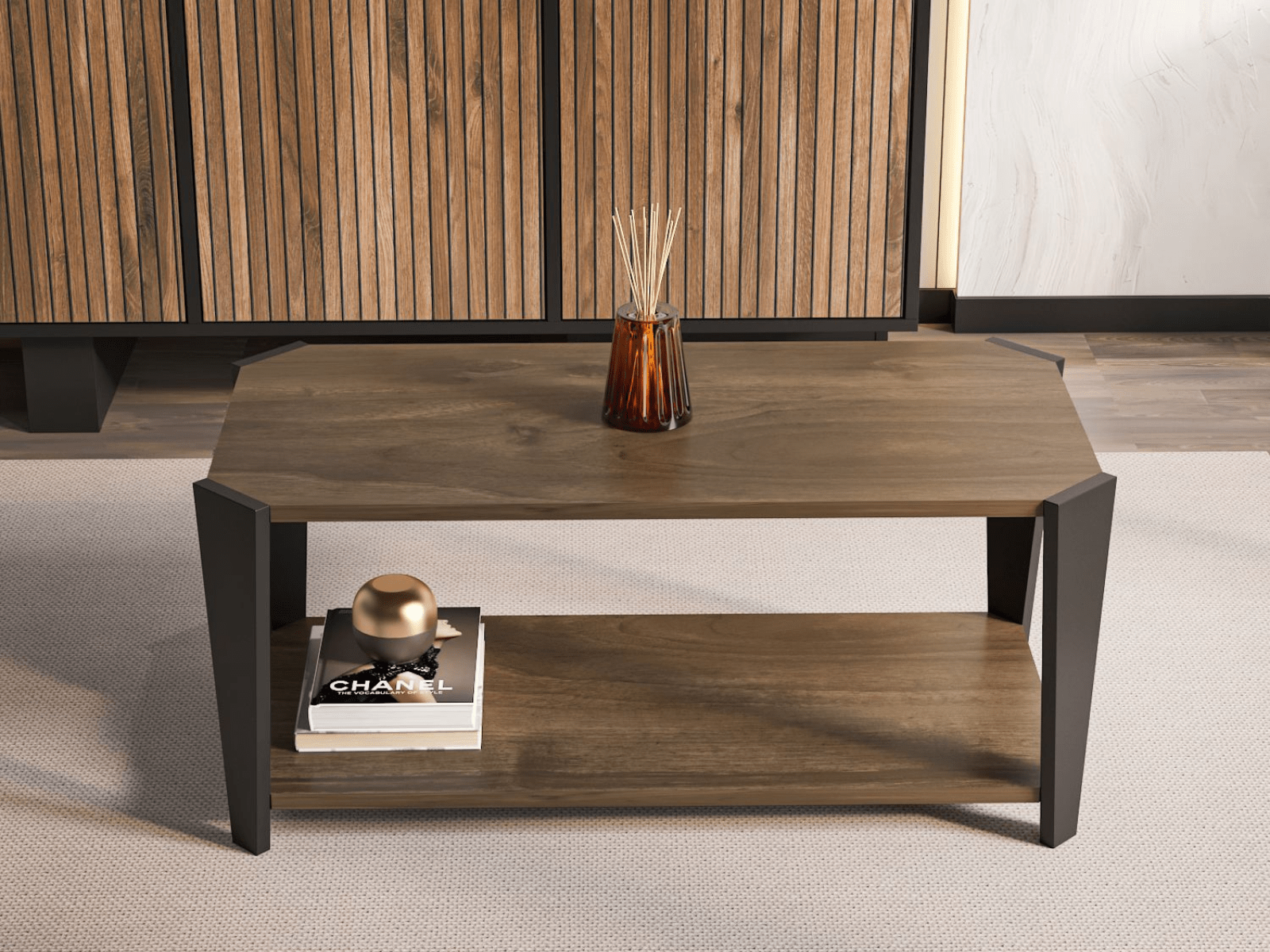 Salontafel MONACAL 91 cm walnoot/zwart