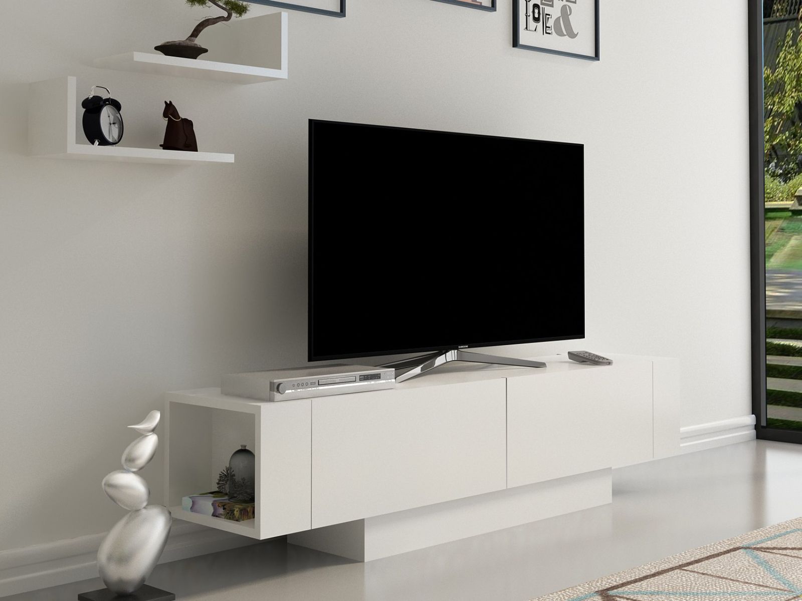 Tv-meubel MATURAZI 2 deuren wit met legplanken