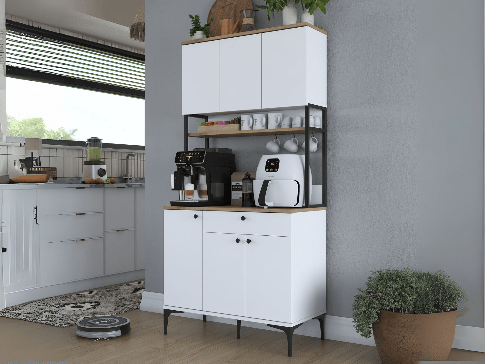 Mobistoxx Dressoir LIGNAC 6 deuren 1 lade wit/notelaar
