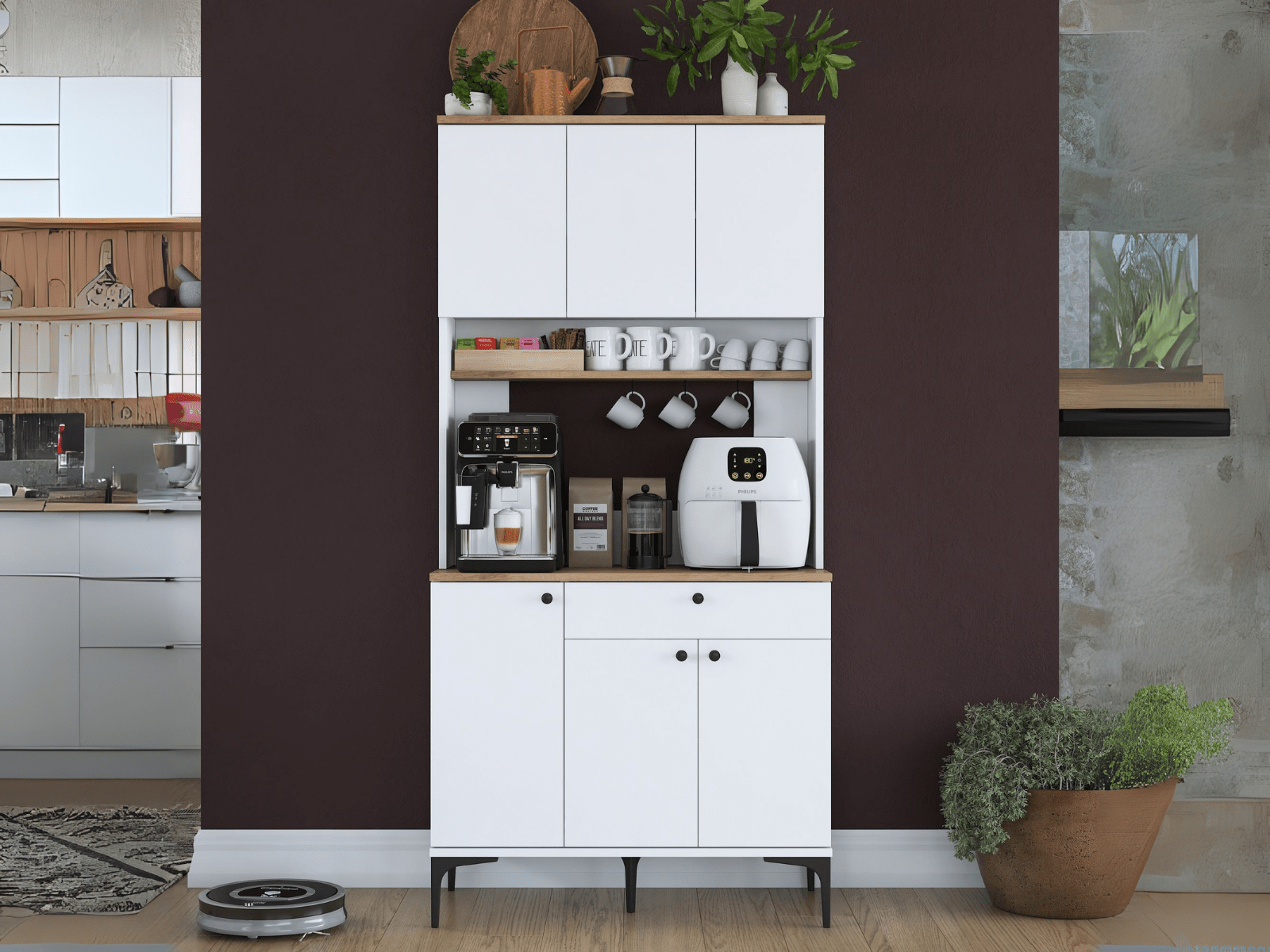 Mobistoxx Dressoir RAMSAY 6 deuren 1 lade wit/walnoot